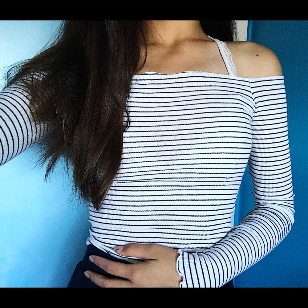 striped ribbed slim off the shoulder top
